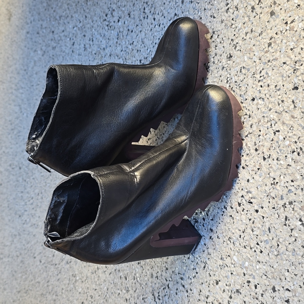 Black leather booties